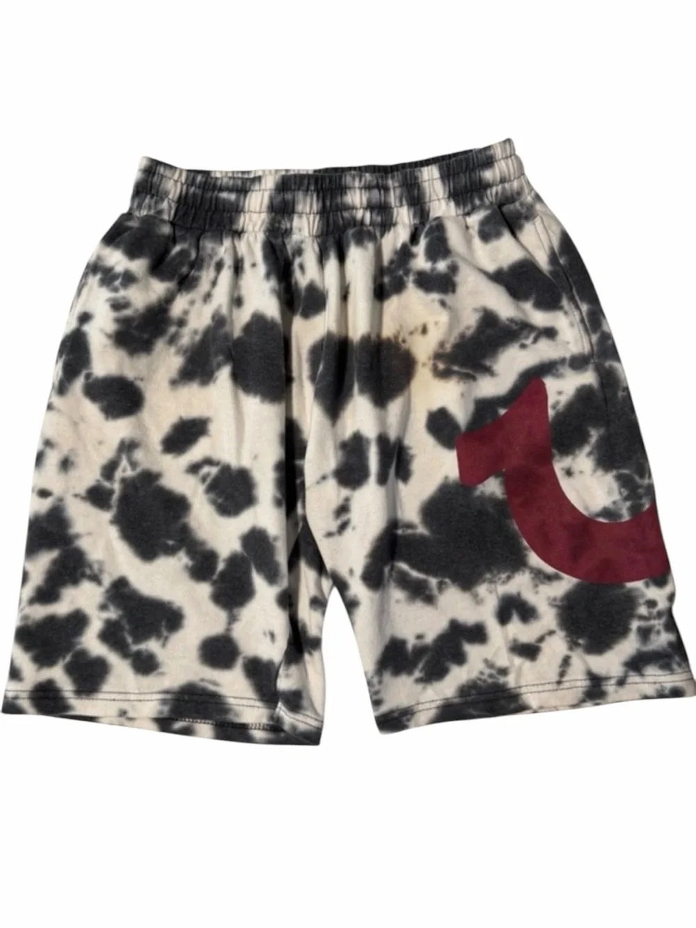 True Religion Mens Tie Dye Sweat Shorts Black White Red Logo Size Small